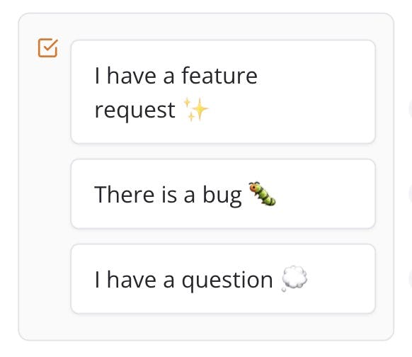 block that asks for feedback type